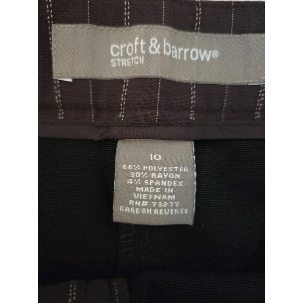 Croft & Barrow Stretch Brown Pin Stripe Straight Leg‎ Career Dress Pants 10 NWT